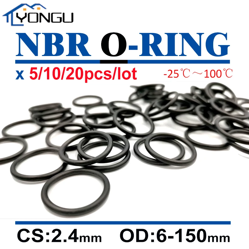 5/10/20Pcs Black NBR O Ring Gasket CS 2.4mm OD 6mm~150mm Nitrile Butadiene Rubber Spacer Oil Resistance Washer Round Shape