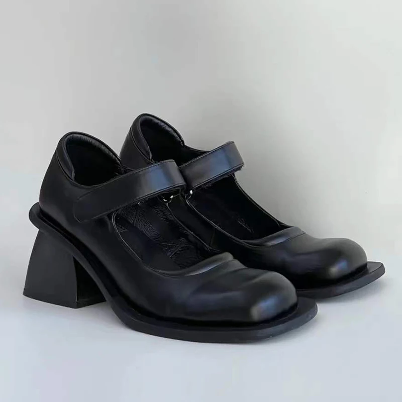 

Mary Jane Chunky Heels High Heel Japanese Women College Style Retro Leather Shoes Black Pumps