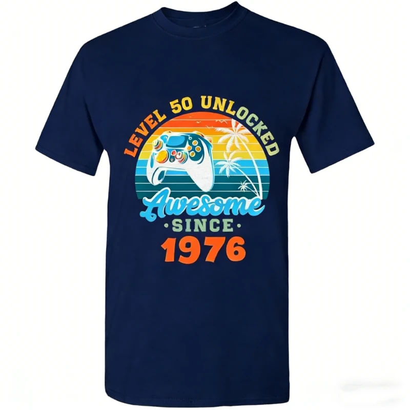 Level 50 Unlocked Awesome Since 1976 or Any Custom Year Fifty Years Old 50th Birthday Gamer Funny Tee Unisex Adult T-Shirts