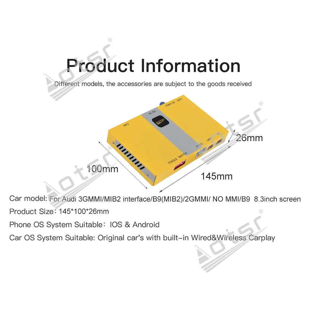 New Car Accessories For Audi Q3 2GMMI 2014-2018 6.3” Without navigation Wireless Carplay Decoder Box Android Auto Link AirPlay