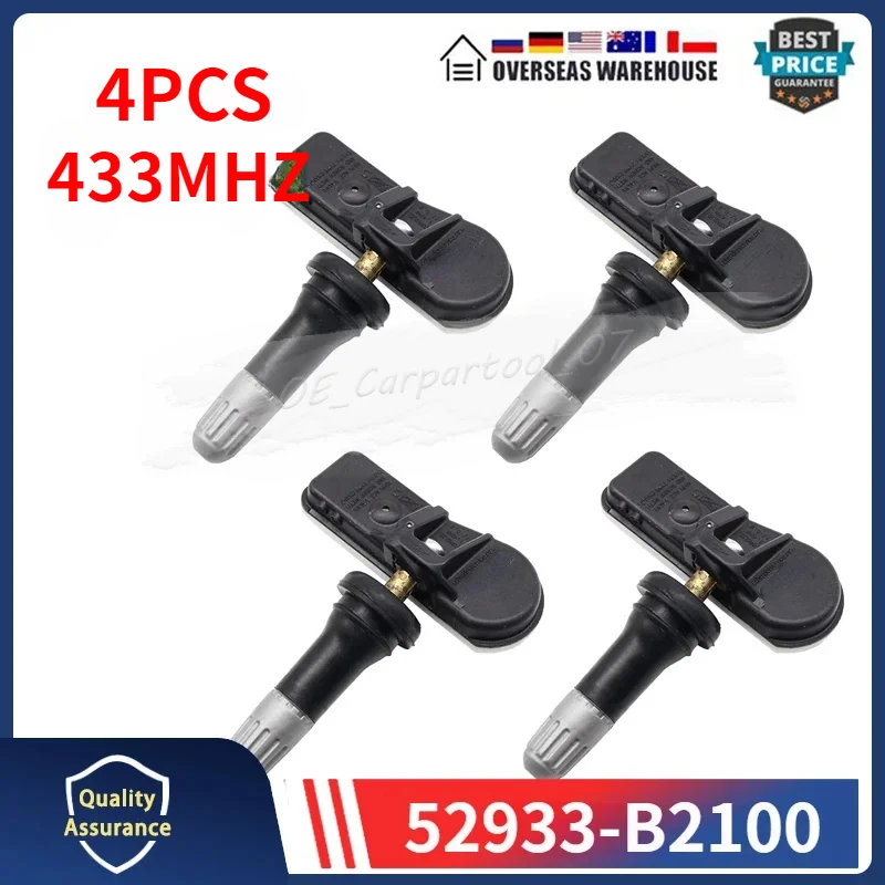 433MHZ TPMS 4PCS Tire Pressure Monitor Sensor 52933-B2100 For 2013-2019 Hyundai Creta [GS] I10 [IA] Kia Sedona Soul 52933B2100