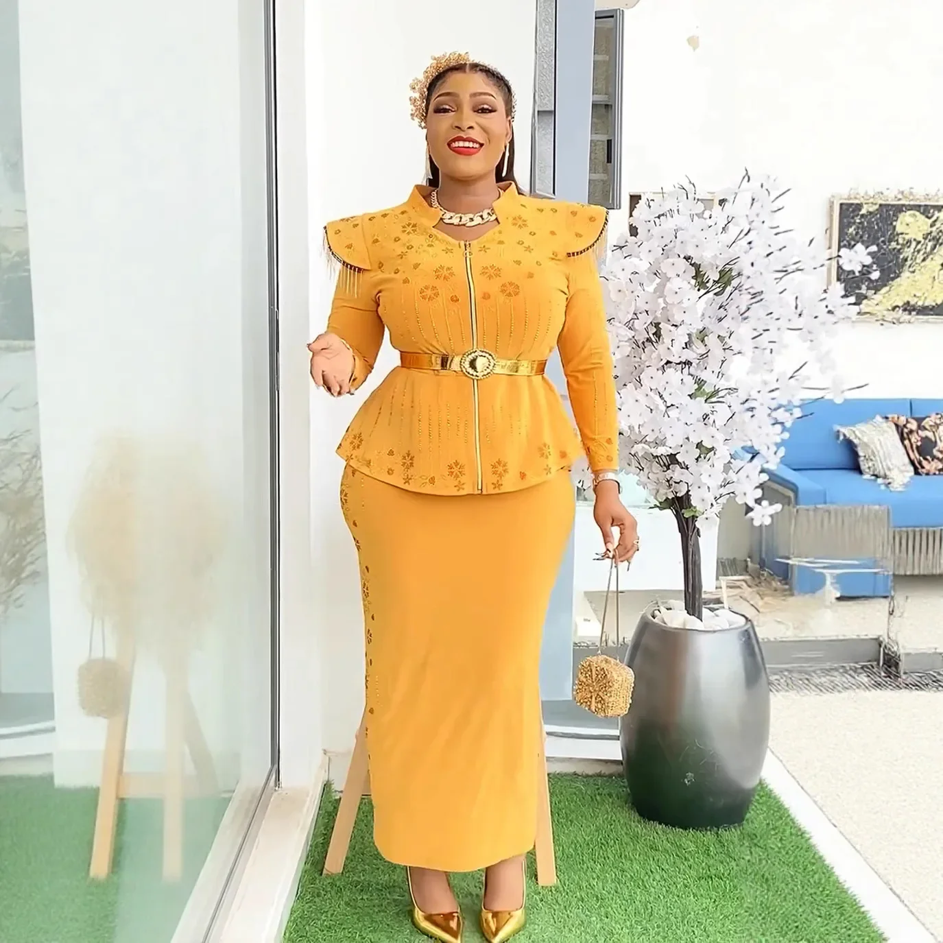 

Luxury African Clothes for Women 2pcs Sets Tops And Skirts Suits Dashiki Ankara Gown Plus Size Wedding Party Dresses Outfits New