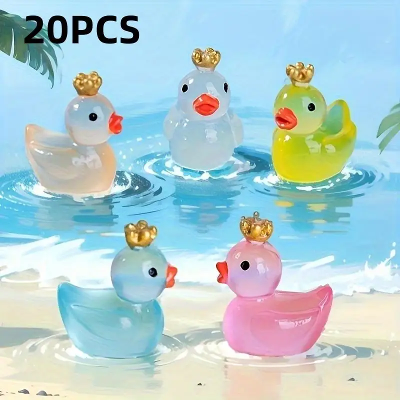 20 glow-in-the-dark crowned duck statues, resin freestanding decorative crafts, no electricity required, featherless, suitable f