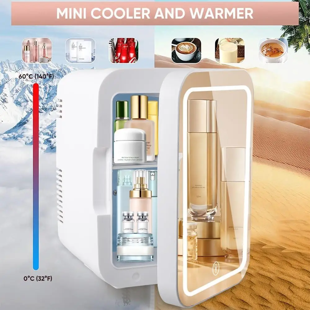 Mini Skincare Fridge Portable Cosmetic Fridge Makeup and Skin Care Storage Whisper-Quiet LED Light Ideal Office Bedroom Car