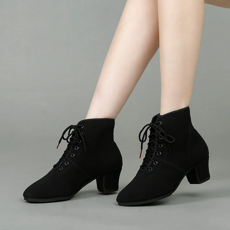 Elegant Ankle Boots Women Shoes New 2023 Point Toe Black Heels Lace-up Short Boot Dance Party Shoes Lady Large Size 34-41 Botas