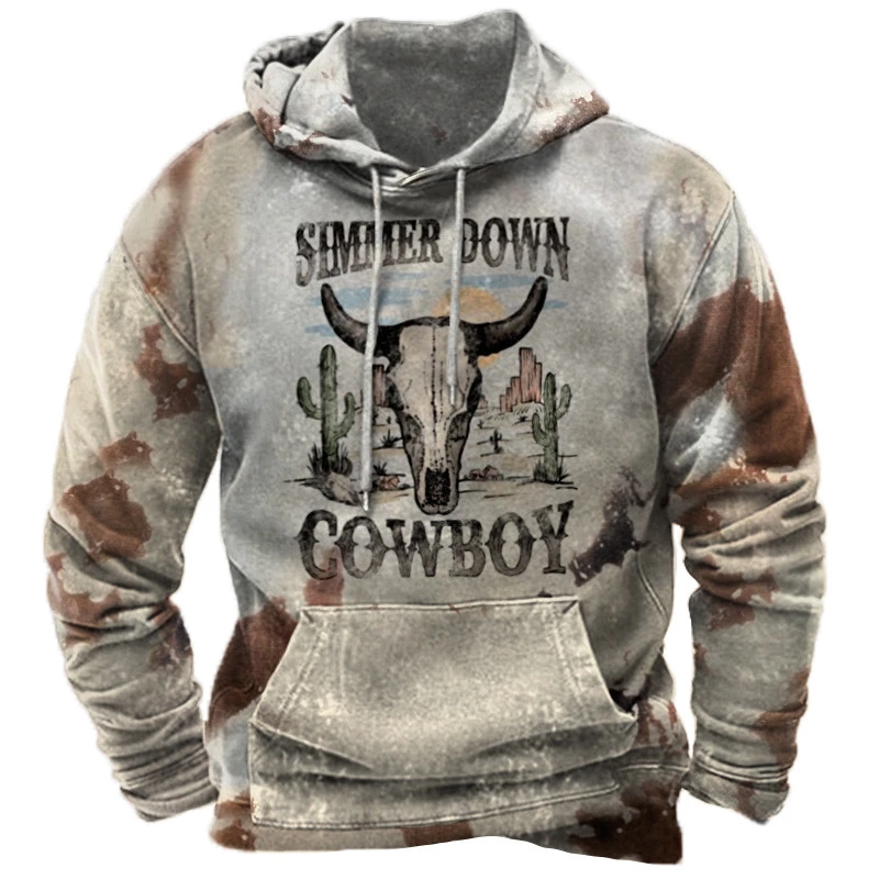 Western Cowboy Men\'s Outdoor Hoodie Harajuku Hooded Sweatshirt Spring Autumn Vintage Casual Pullover y2k Tops Unisex Streetwear