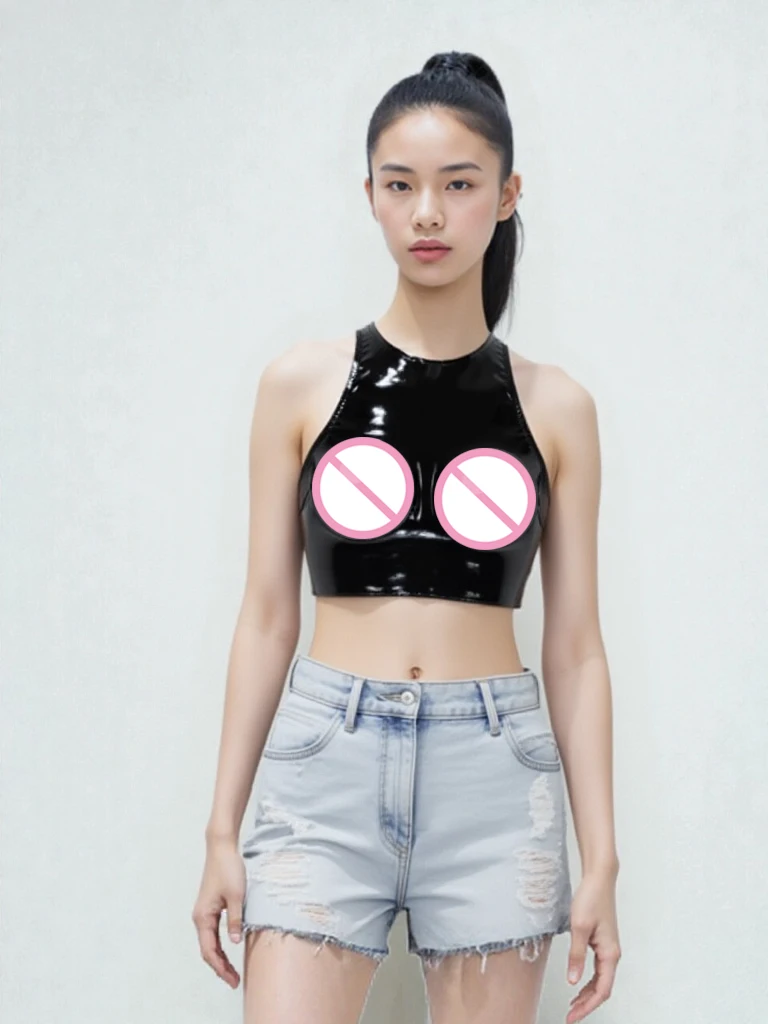 Women's Tops PVC Mirror Leather Vest Hollow Out Shaper Tank Top Exposed Brassiere Sexy Lingerie Waistcoat Patent Leather Tanktop