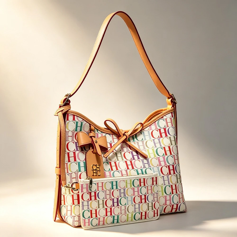 CH HOBO 11 Monogram Tote Bag Bow Removable Mini Coin Purse Underarm Shoulder Bag Women Large Capacity Daily Shopping Handbag