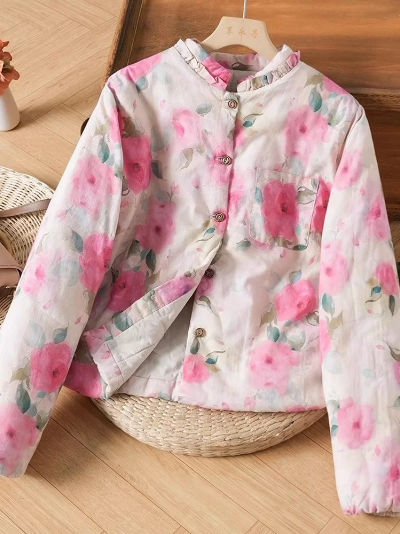 2025 Fashion New Printed Cotton Jacket Thickened Warm Art Retro Autumn Winter Coat For Women Quilted Clothing w741