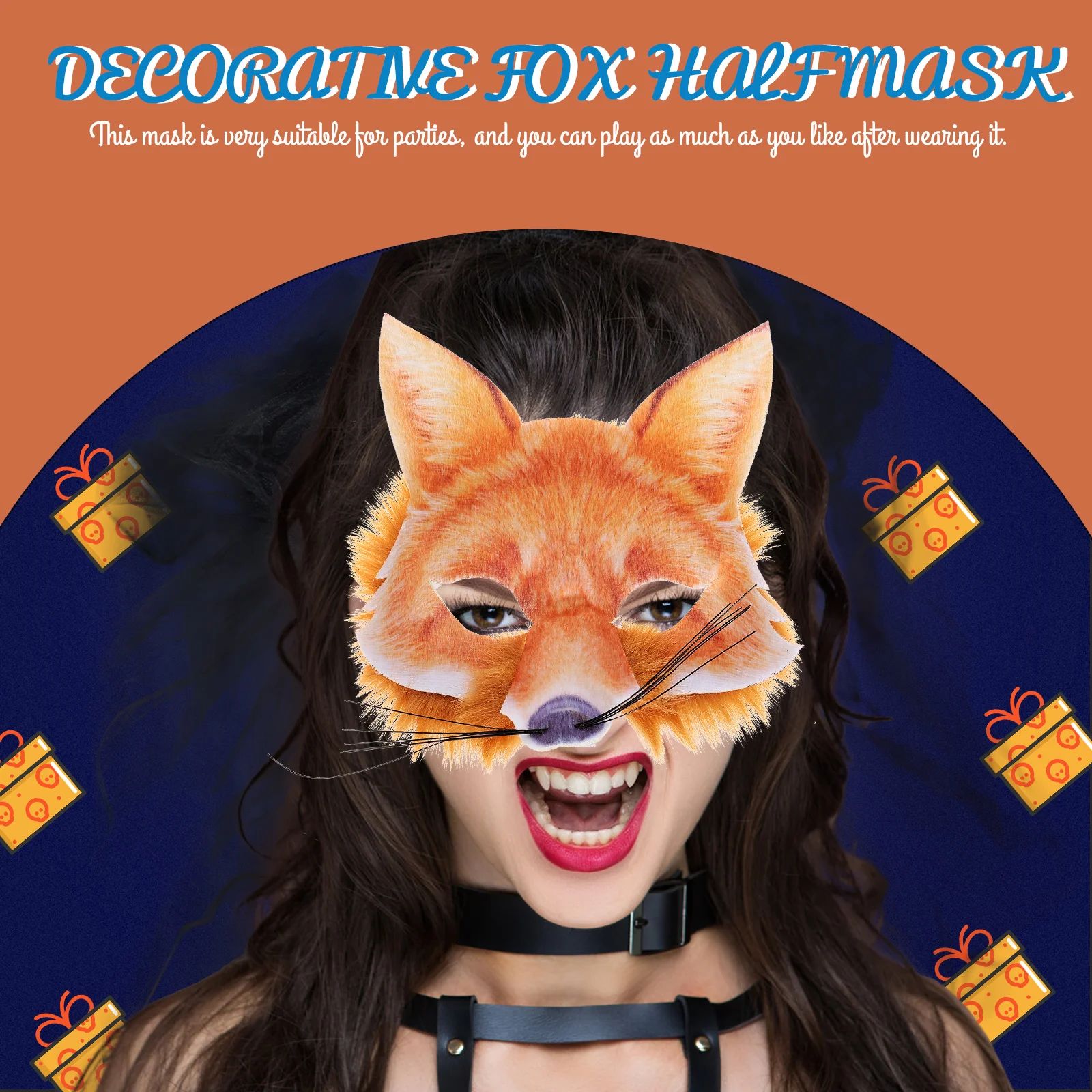 Halloween Party Masquerade Decoration Props Half Face Fox Mask (Fox AFH16021) Women Facial Non-woven Animals Pvc Fox-shaped