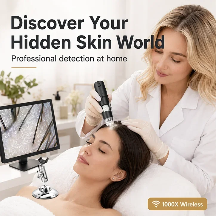 Hand‑held WiFi Microscope 8 Dimmable LED Lights Photo Video Capture 360° Stand for Scalp Pore Gem Coin Checking