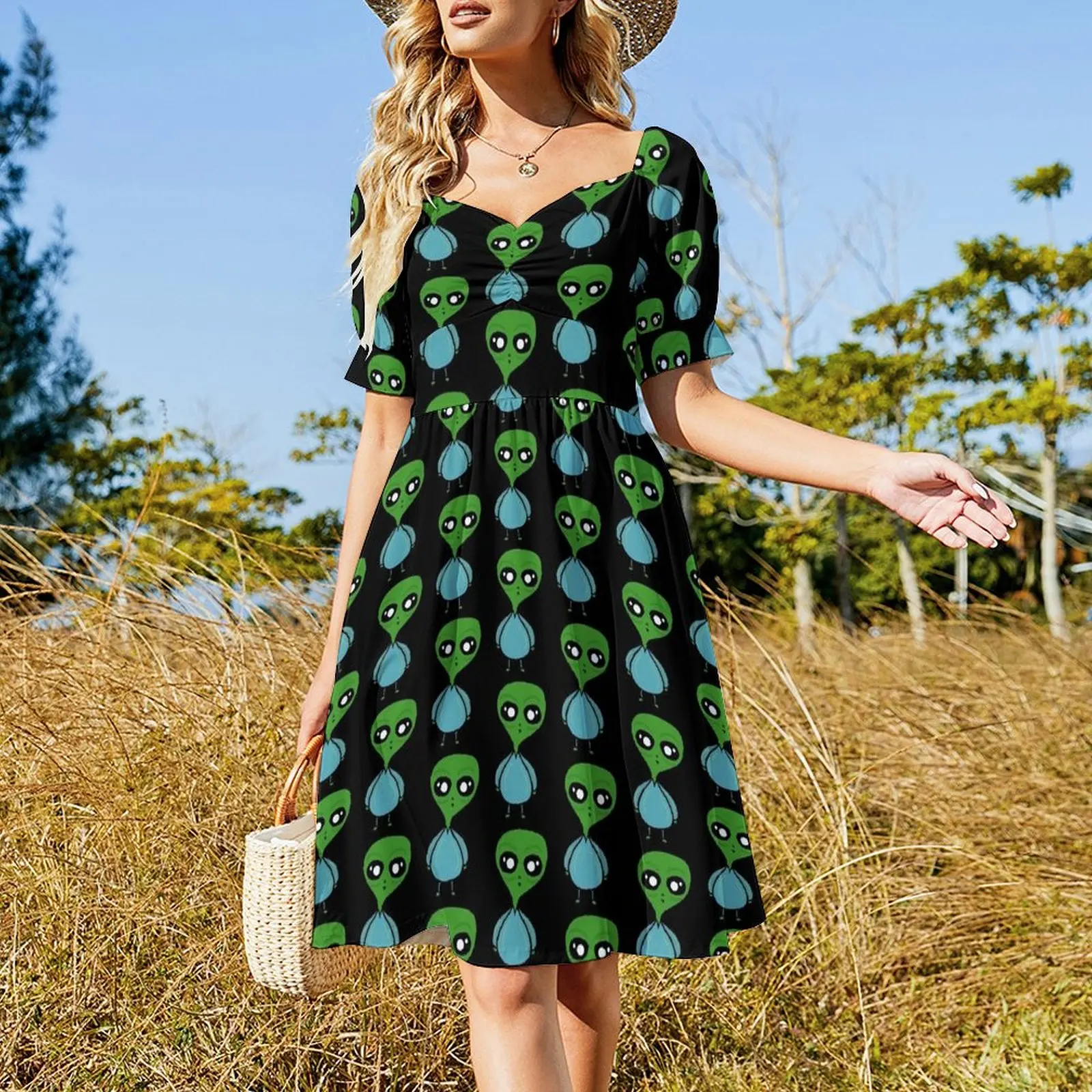 Funny alien Short Sleeved Dress birthday dresses for women summer clothes Women's dresses Dress