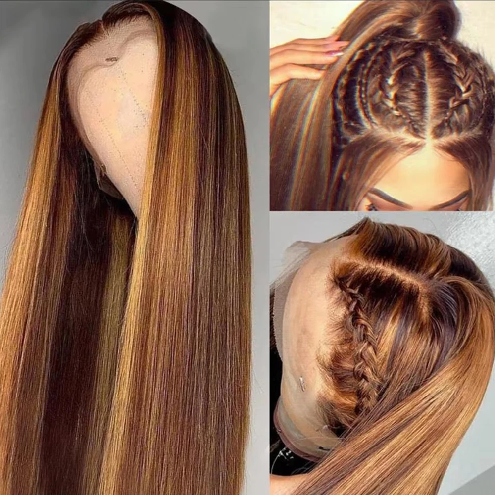 

Прямые парики из натуральных волос, парик с мелированием, парик из натуральных волос с HD-кружевом 13x4, прямой парик 13x4, парик омбре 4/27 медово-блонд