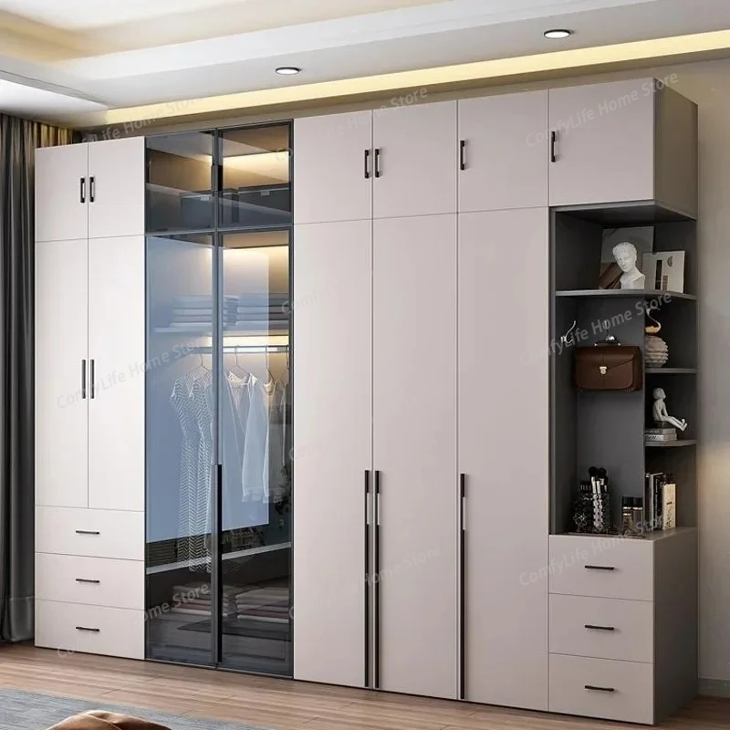 

Modern Minimalist Light Luxury High-gloss Wardrobe Bedroom Swing Door Nordic Large Wardrobe Locker Glass Door Wardrobe Closet