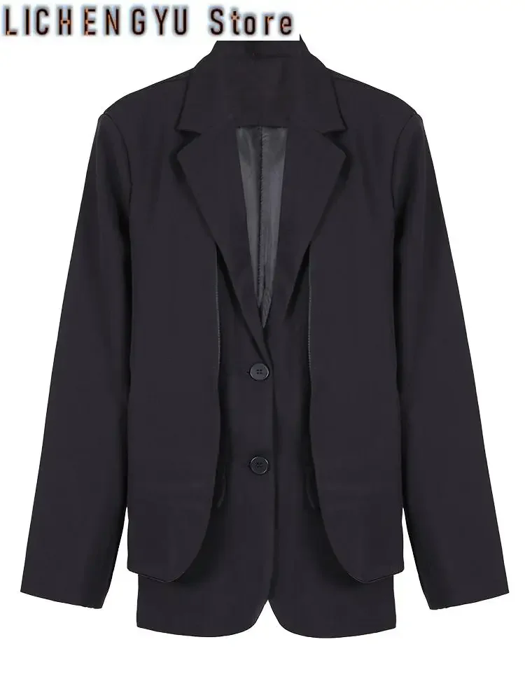 Women Gray Irregular Big Size Casual Blazer New Lapel Long Sleeve Loose Fit Jacket Fashion Tide Spring Autumn
