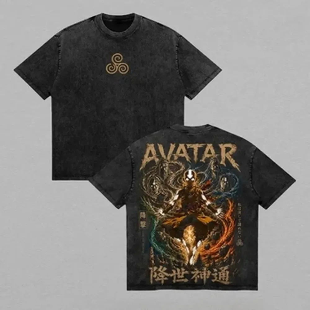 Aang Avatar：The Last Airbender T-shirt Gothic Vintage Washed T Shirt Men Unisex Clothing Summer High Quality Cotton Tees Clothes