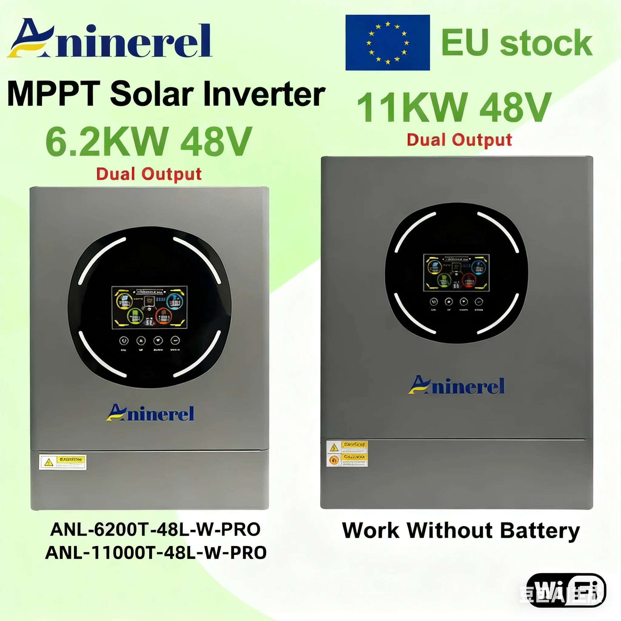 Aninerel جديد 11KW 6.2KW 48V عاكس للطاقة الشمسية الهجين المنزلية المزدوج الناتج المدمج في MPPT 120A 160A جهاز التحكم في الشحن 220 فولت واي فاي #1