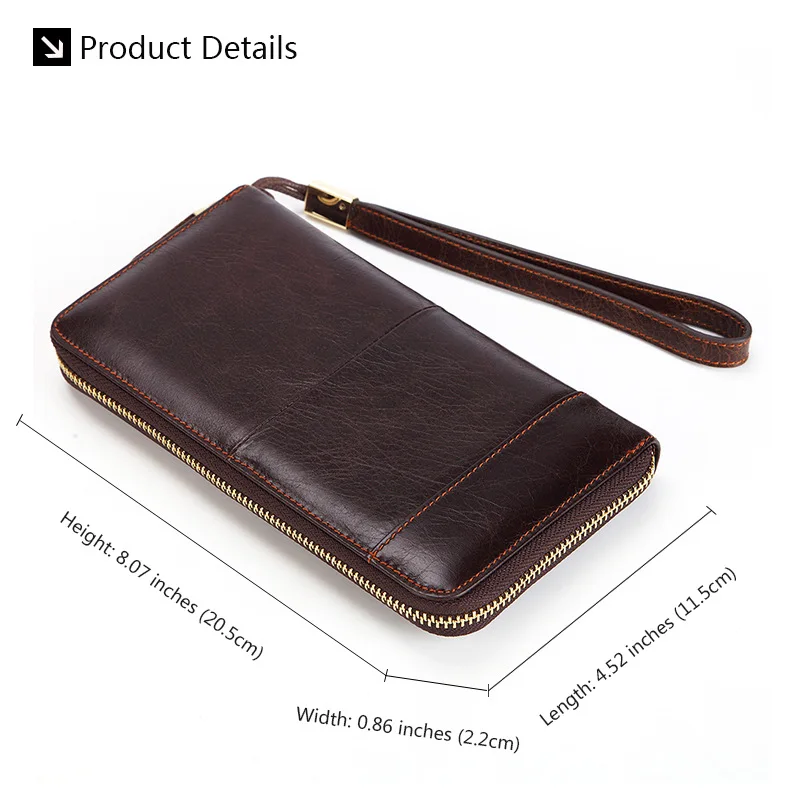 Genuine Leather Men Long Wallet Zipper Card Holder Clutch Wallet Bag Large Capacity Designer Male Purse Coin Pocket Handbag