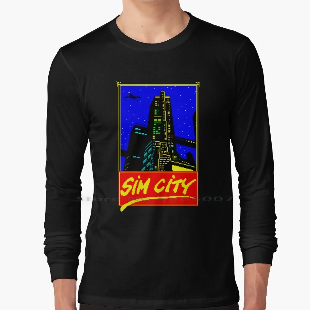 Simcity 100% Cotton Long Sleeve T Shirt Zx Spectrum Retro Pixel Game Computer Video City Strategy Simulation Build Tee Short