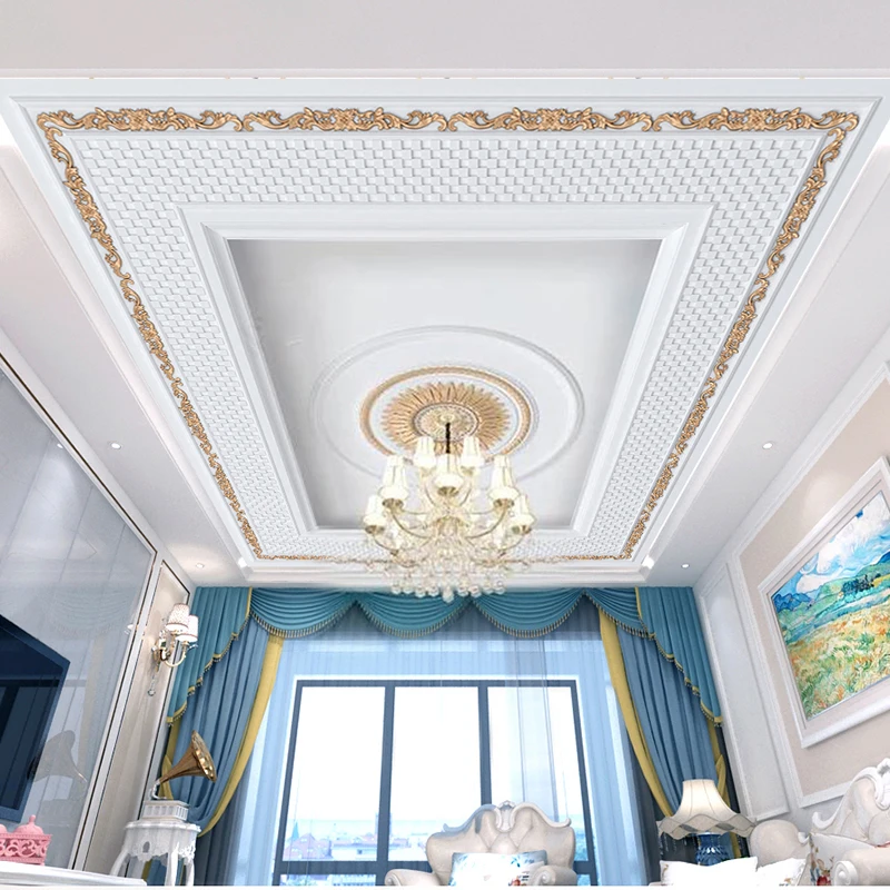 Ceiling Wallpaper Rrolls For Wall 3D Golden Plaster Carving For Living Room Bedroom Wall papers Home Decor Ceiling Wallpapers