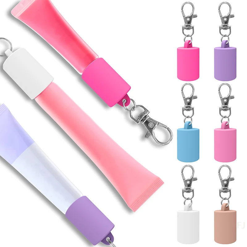 

[YU]Practical Silicone Keychain Cap Accessories Portable Durable Holder Keychain Compatible For Lipgloss Storage And Balm Cap
