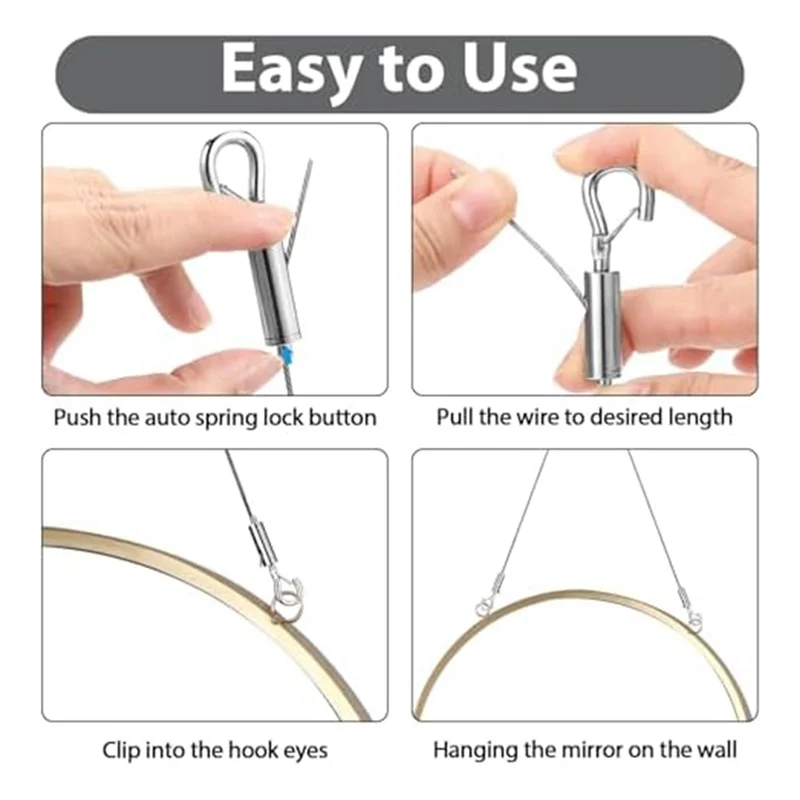 ABGR-4PCS مجموعة أسلاك تعليق الصور القابلة للتعديل، سلك من الفولاذ المقاوم للصدأ 3.3FT لتعليق المرايا، إطار الصورة، الأعمال الفنية، اللافتات
