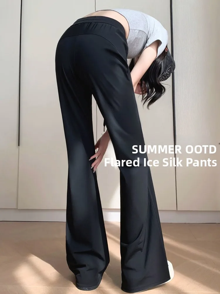 Damskie spodnie Ice Silk Bell Bot, cienkie, sportowe do jogi, szybkoschnące, mikro rozszerzane, chroniące przed słońcem, letnie, codzienne, z wysokim stanem, długie...