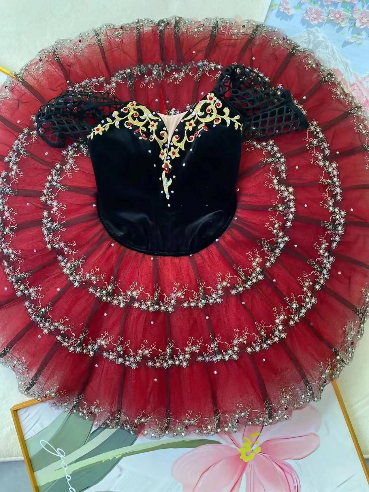 

2024 latest ballet performance costume red ballet tutu skirt Esmeralda Don Quixote competition costume