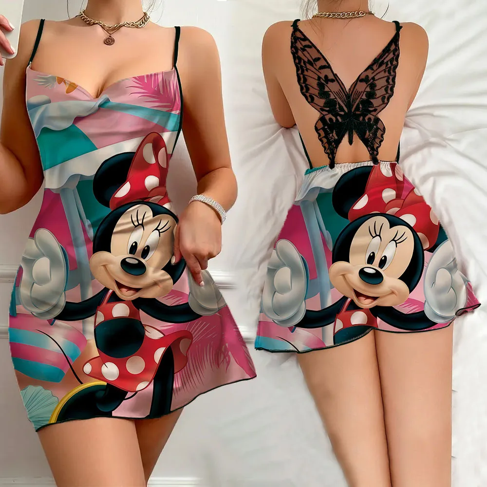 2024 Popular Women Home Dress Hot Sexy Woman Ruffled Edge Nightgowns Sleepwear for Women Sexy Style Disney Skirt Mickey Pattern