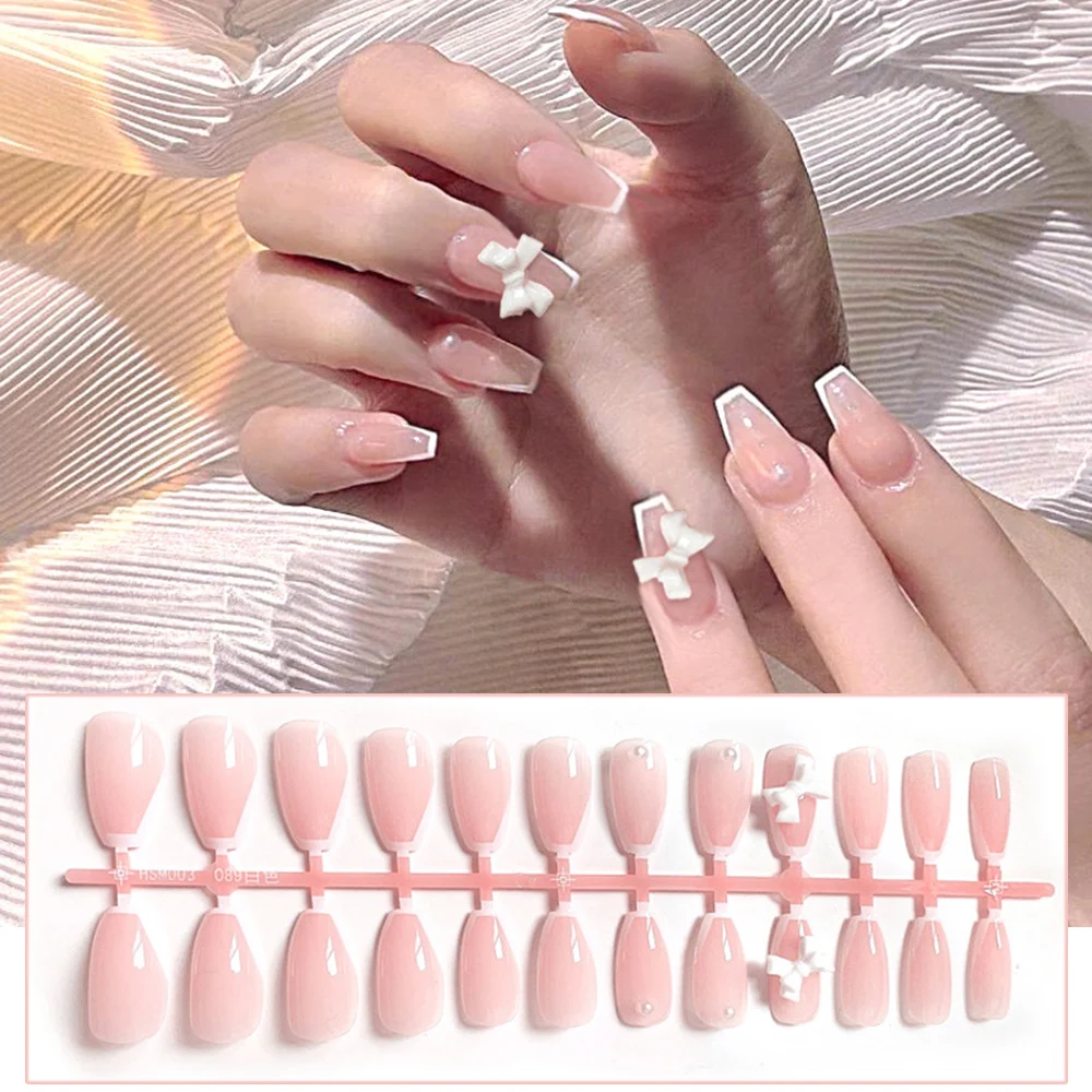 Uñas postizas con diamantes de imitación, serie 24 piezas, uñas postizas artificiales duraderas, uñas de dedo para mujeres y niñas