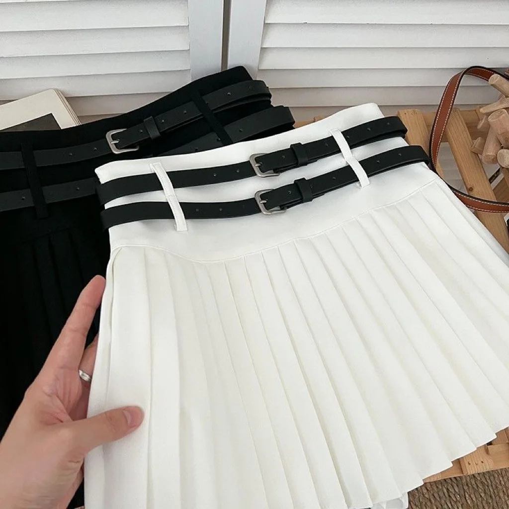 Pleated Skirt Girls Spring Autumn New Pleated Skirt Fashion Belt Elastic Waist 2024 Fashion Pleated Childrens Clothing