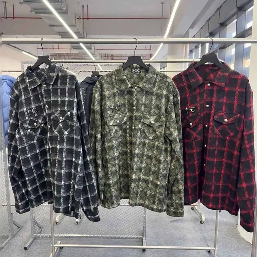 

Thug Club American Retro Plaid Long Sve irt ex Loose Casual Trendy Jaet Outerwear for Autumn Season