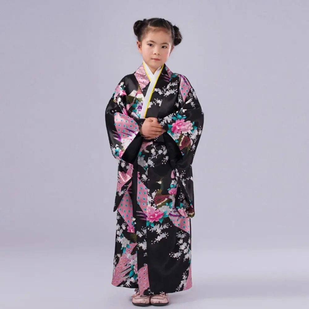Printed Floral Children Traditional Japanese Kimono Japanese Style Asian Sakura Girl Kimono Dress Elegance New