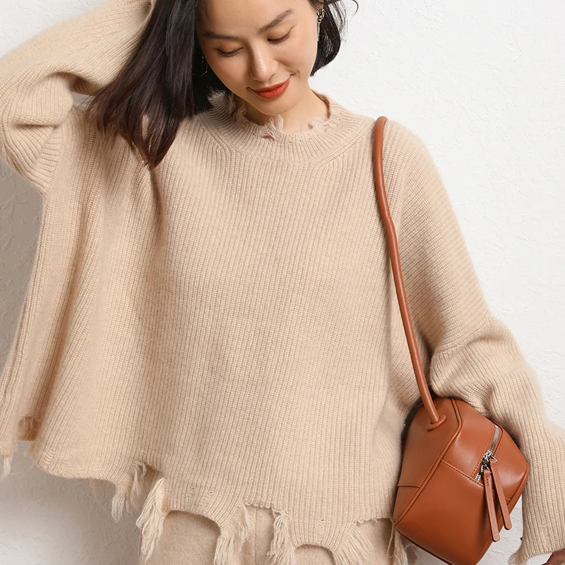 100% Pure Cashmere Oversized Sweater Women 2023 Winter Loose Thickened Pullover Warm Soft O-neck Women's Baggy Jumper SWS01