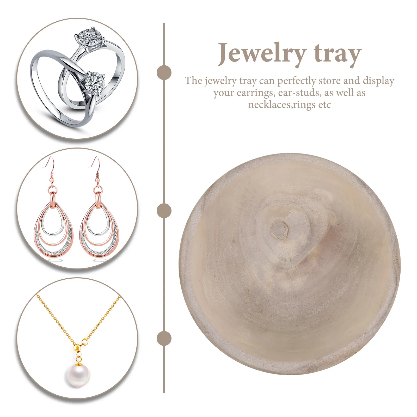 

Round Wood Tray 24x24x7.5cm Jewelry ganizer Earring Holder Bracelet Display Necklace Storage Solution Wooden Plate