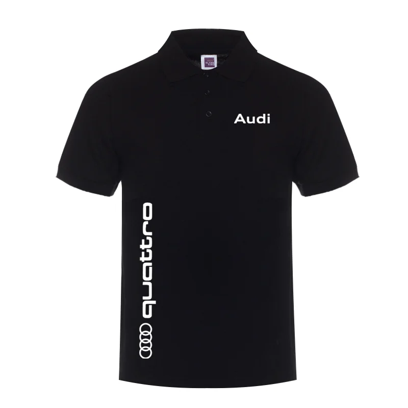 COOL Car Audi Printed Business Casual Sports Solid Color Short Sleeve Men\'s Popular Lapel Cotton Quality Polo Shirt