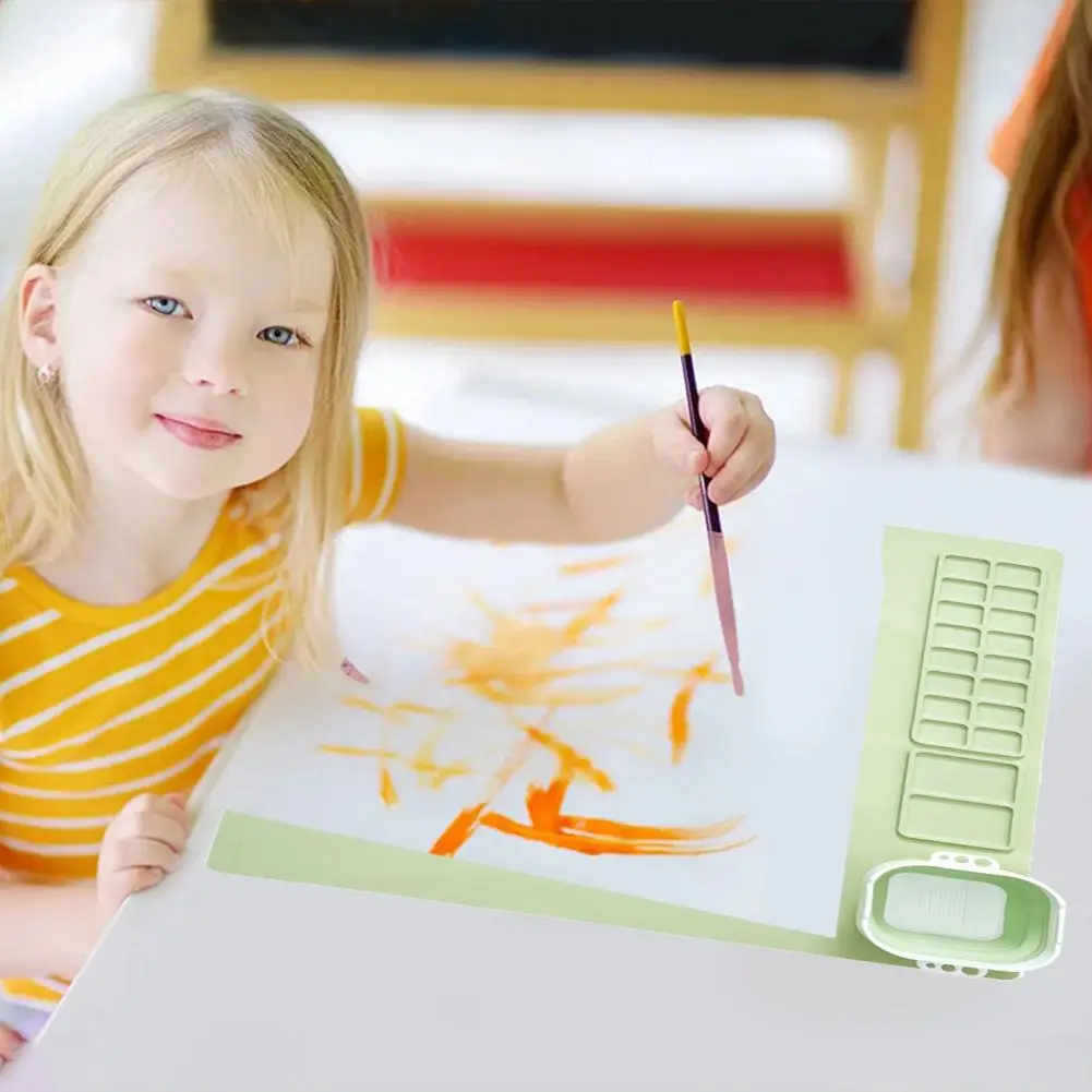 Juego de suministros de arte para niños, tapete de pintura de silicona con taza, delantal, Kit de manga de pincel para niños, creatividad lavable para pintar
