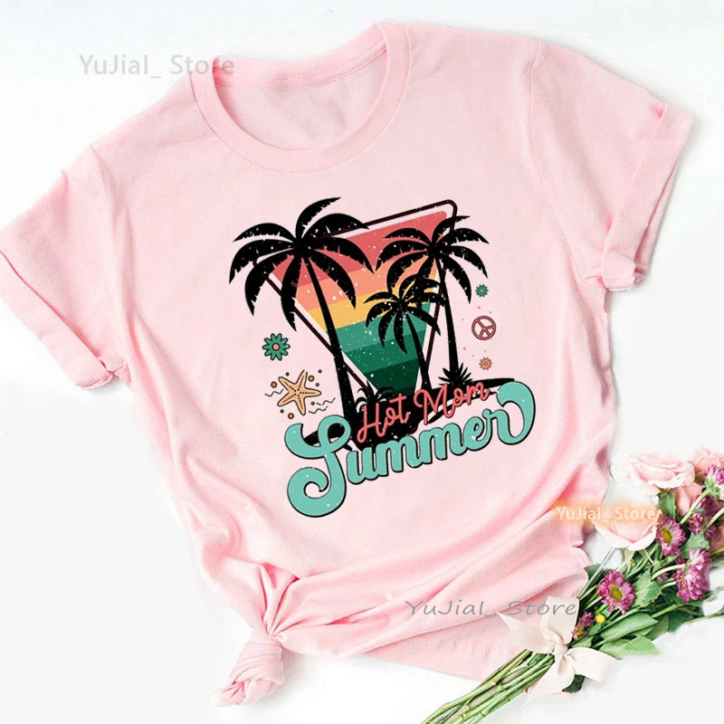 Hot Mom Summer Graphic Print T Shirt Women Glasses Surf Flowers Tshirt Femme Harajuku Shirt Short Sleeve T-Shirt Female