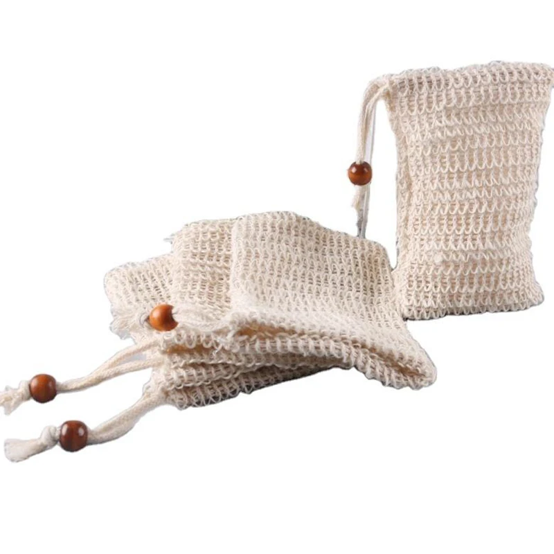 Aangepast logo Biologisch afbreekbaar Eco-vriendelijk Natuurlijk exfoliërend bad Sisal Zeep Net Mesh Tasje met trekkoord Sisal Zeepzak