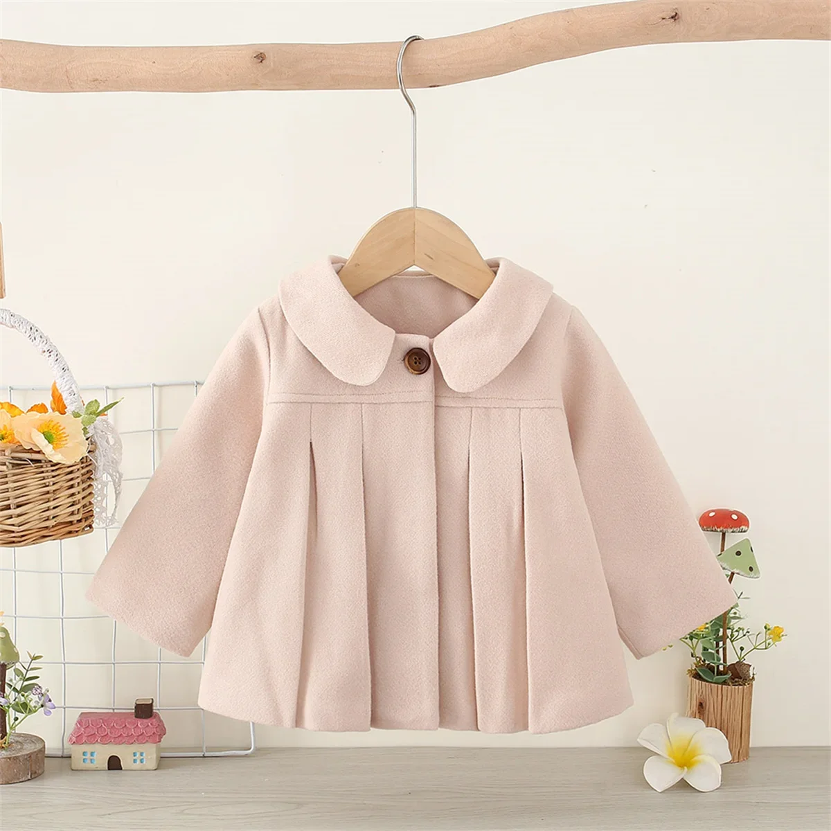 Ruffled Single Breasted Infant Wool Coat Spring and Autumn New Girls' Baby Long Sleeve Coat Soft Girl Children'S Clothing