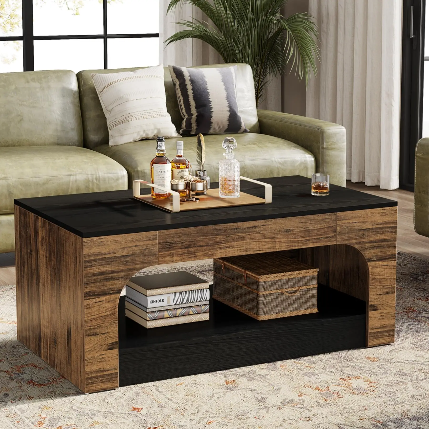 Tribesigns Coffee Table with Storage, 2-Tier Wood Coffee Table Center Table for Living Room, Mid-Century Modern Coffee Table, Re