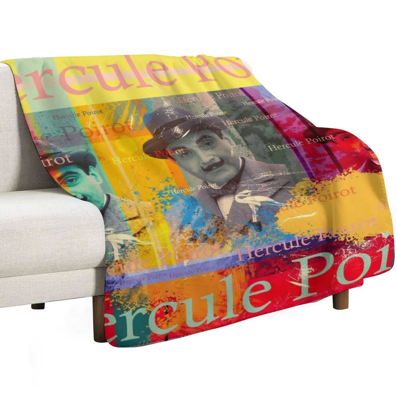 Hercule Poirot portrait, aesthetic collage with well-known Belgian detective for series lovers Throw Blanket Custom Blankets