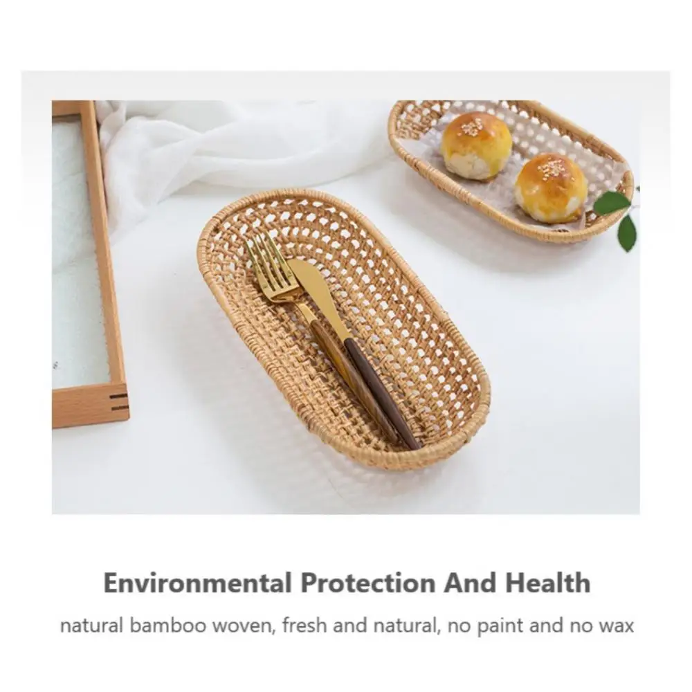 Storage Basket Neat Breathable Oval Rattan Woven Home Decoration Knife Fork Baskets Hollow Design Chopsticks Storage Basket