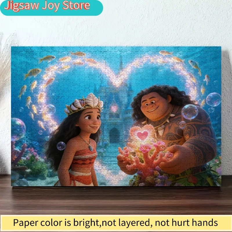 2D Flat, 1000pcs Disney Moana & Maui Puzzle Suitable for & - Underwater Heart Castle, Moana and Maui, Official Disney Movie, C