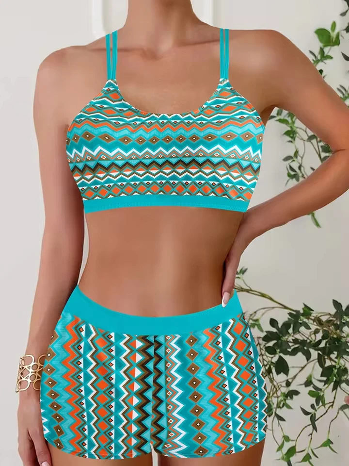 Vzvn 2026 New All Season Backless Bikinis Sexy Spaghetti Strap Print Bikinis for Women Split Swimsuit Beach Bikini 2 Piece Set