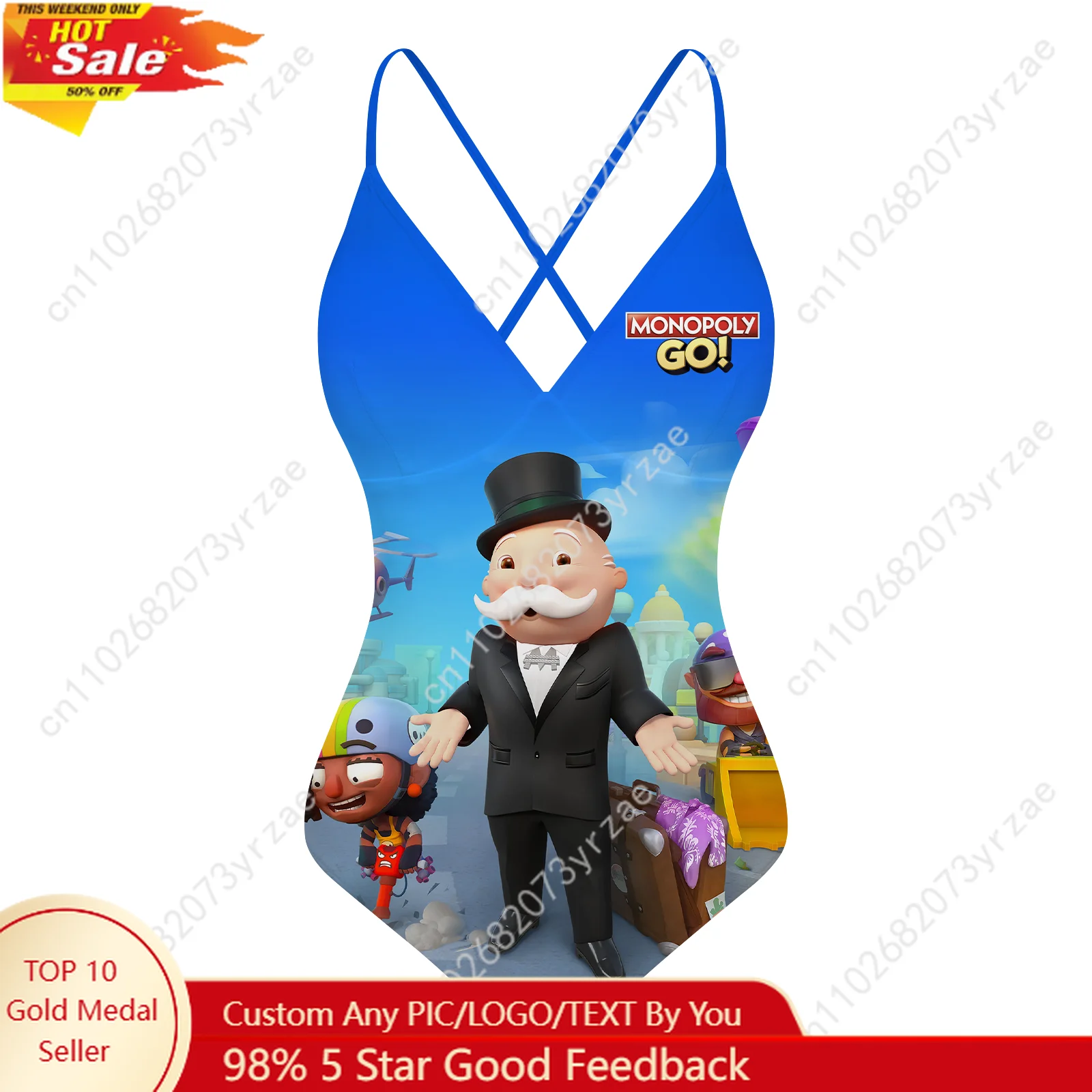 

Monopoly Go! V-neck Halter Back Swimsuit Womens Bathing Suits Pool Party Swimwear Fashion Sexy Bikini Custom Made Bathing Suits