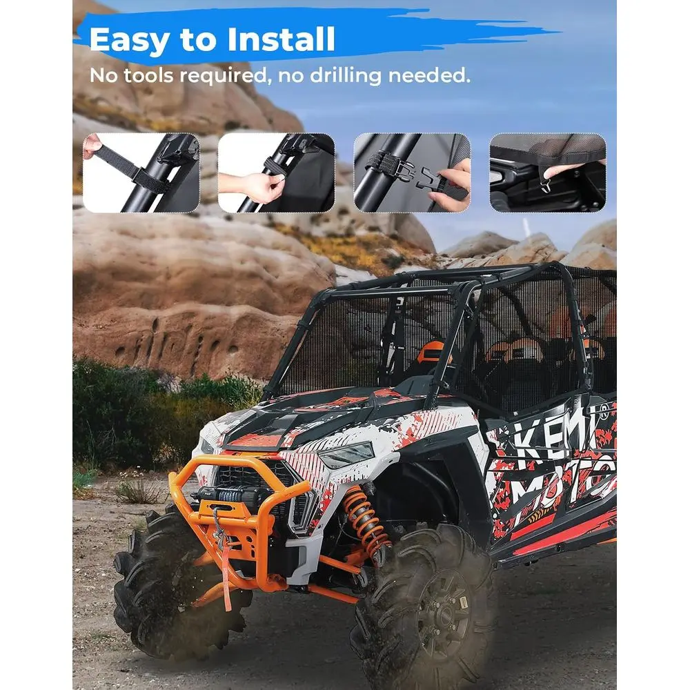 ポラリス RZR XP4 1000/ターボ 2014-2023 メッシュロールケージサイドウィンドウネット、サンシールド＆換気（4ドアモデル用）