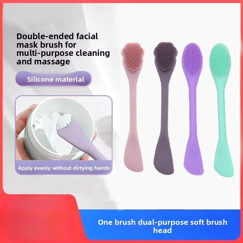 1PC Tweekoppige Siliconen Gezicht Reiniging Scrubber Borstel Gezichtsmasker Borstels Applicator voor Vrouwen Gezicht Make-Up Borstel Huidverzorging