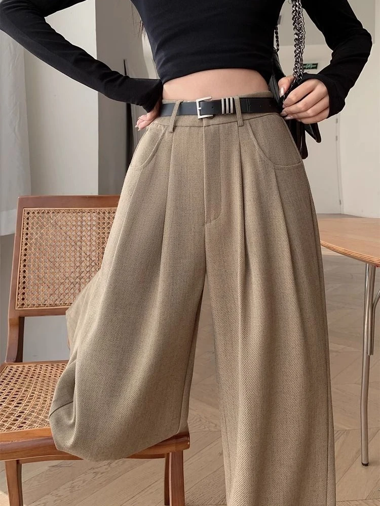 Hoch taillierte weiße Anzug hose lose vielseitige koreanische Mode gerade weites Bein Hosen Frauen elegante Damen hosen Herbst neu