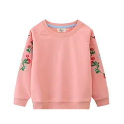 Jumping Meters 2-7T Girls Sweatshirts Flowers Embroidery Sport Toddler Clothing Hooded Tops Autumn Spring Chidren's Shirts